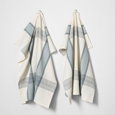 2pk Flour Sack Kitchen Towel Plaid Blue / White - Hearth & Hand™ with Magnolia