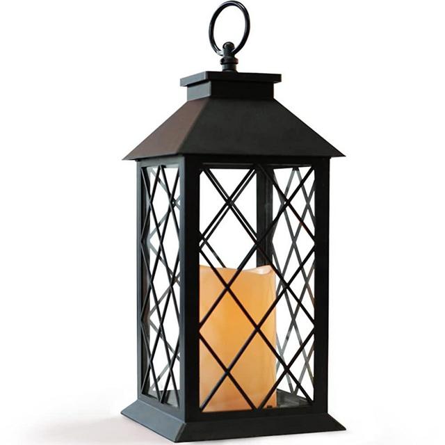 Bright Zeal 14" Vintage Candle Lantern with LED Flickering Flameless Candle (Black, 6hr Timer) - Tabletop Lantern Decorative Outdoor - Candle Lantern Battery Operated - Hanging Lantern for Gazebo BZX