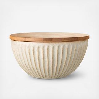 Stoneware Bowl with Wood Lid