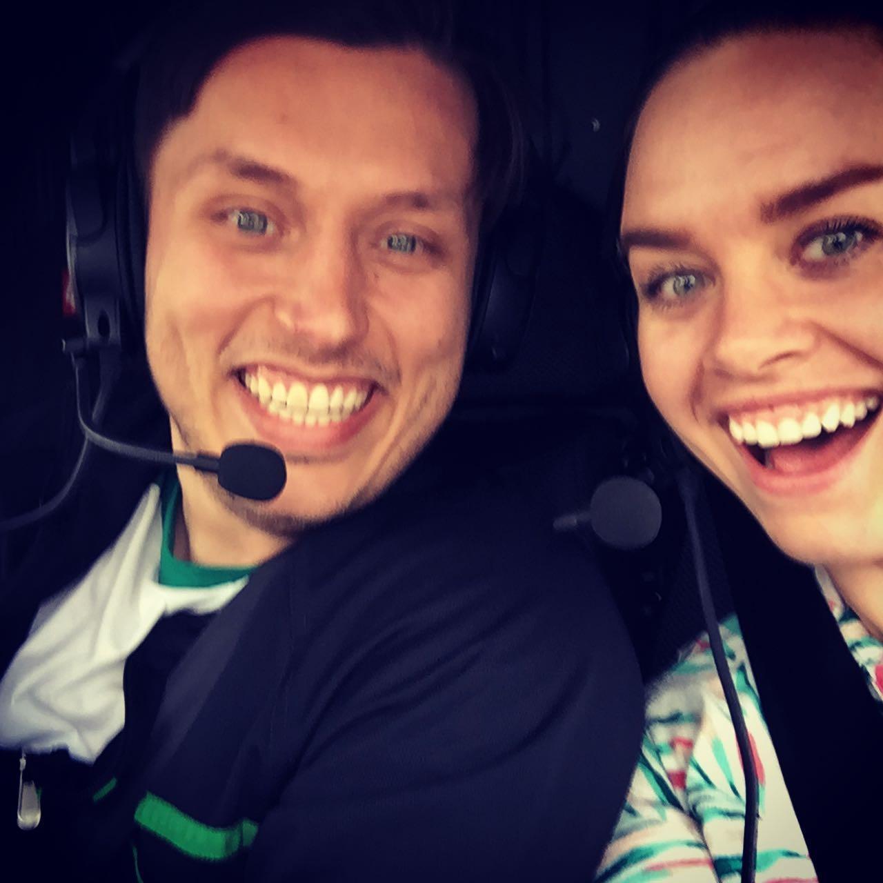 Riding in a helicopter