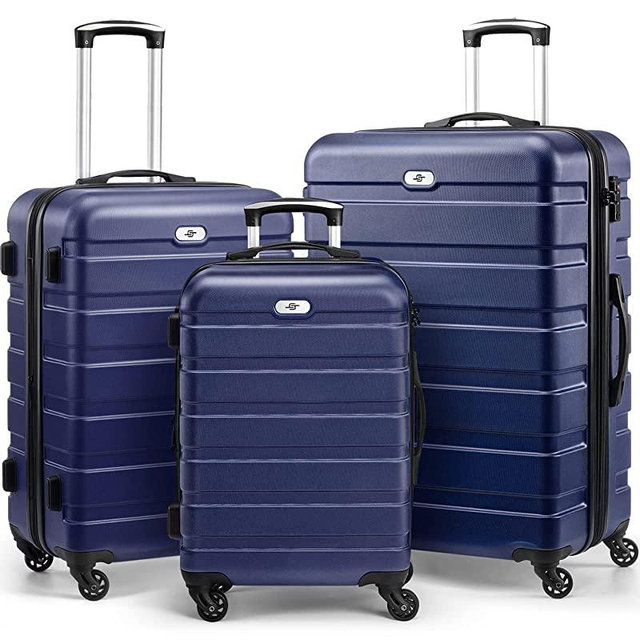 Luggage 3 Piece Sets Hard Shell Luggage Set Spinner Wheels, TSA Lock, 20 24 28 inch Travel Suitcase Sets, Dark Blue