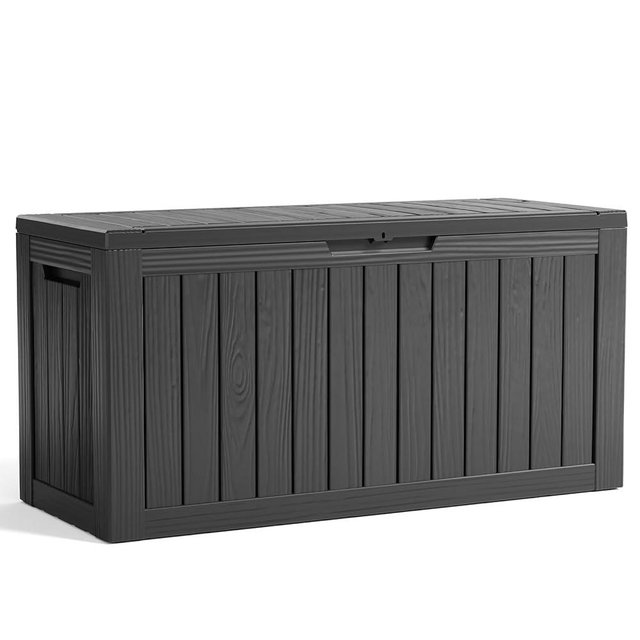 EasyUp 80 Gallon Resin Deck Box Storage Outdoor Waterproof Boxes Lockable UV Resistant Container for Patio Furniture Cushions Pool Supplies Garden Tool, Equipment Outside Storage Delivery, Black