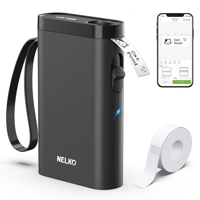Nelko Label Maker Machine with Tape, P21 Portable Bluetooth Label Printer, Wireless Built-in Cutter Sticker Maker Mini Label Makers with Multiple Templates for Organizing Storage Office Home, Black