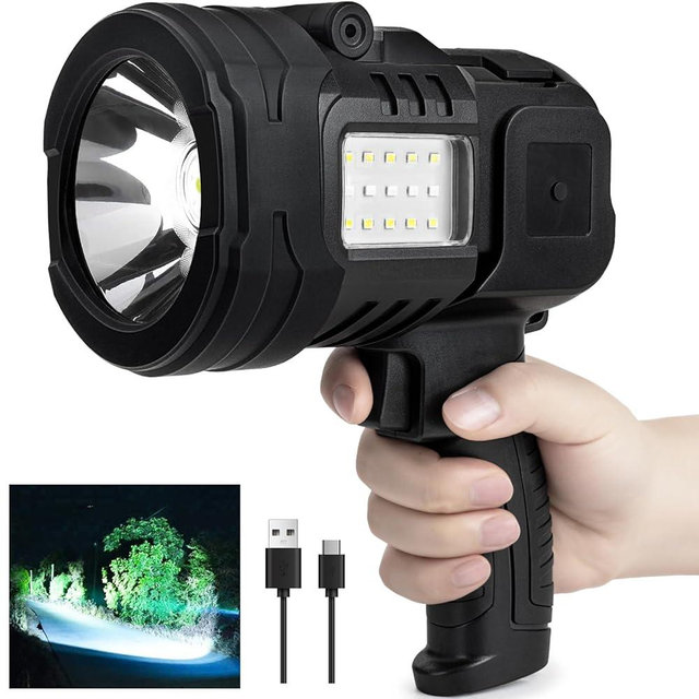 Lylting Rechargeable Spotlight Flashlight, 1,000,000 Lumens Super Bright Spotlight Outdoor with Cob Light & USB Output, Lightweight Handheld Led Spot Light for Hunting Boating Camping
