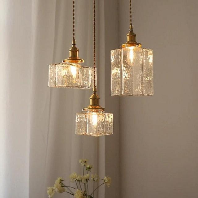 Retro Glass Pendant Lamp | Minimalist Modern Luxury Hanging Light | Unique Bedside Ceiling Light | Japan Style Chandelier Lighting |