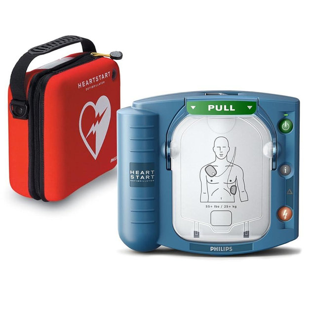 Philips HeartStart OnSite AED Defibrillator with Portable Emergency Medical Kit, CPR Guidance and Voice Prompts, with Slim Carry Case, M5066A-CO2