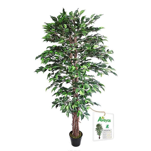 Aveyas 6ft Artificial Ficus Silk Tree (72in) with Plastic Nursery Pot, Fake Plant for Office House Farmhouse Living Room Home Decor (Indoor / Outdoor)