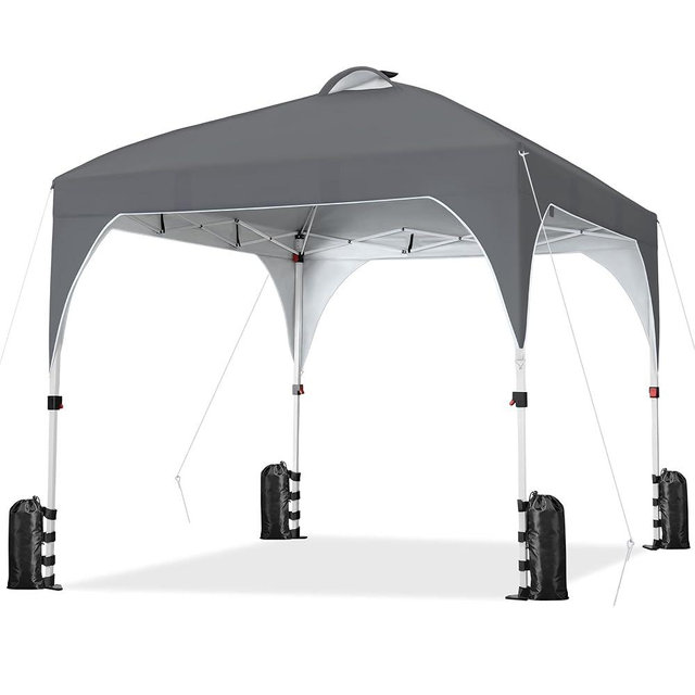 Yaheetech 10x10 Pop-Up Canopy Tent with 17 Solar LED Lights & Top Vent, Portable Outdoor Canopy Easy Setup Sun Shade Canopy Adjustable Tent with Wheeled Bag, 12 Stakes, 4 Sandbags & 4 Ropes, Dark Gray