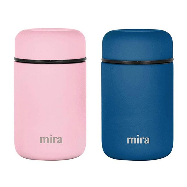 MIRA Lunch, Food Jar 2 Pack - Vacuum Insulated Stainless Steel Lunch Thermos - 13.5 oz - Set of 2 - Denim Blue, Rose Pink