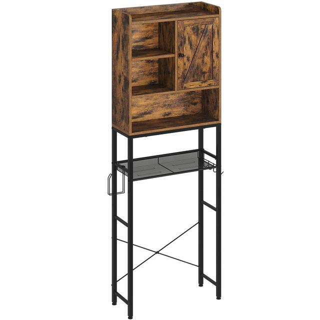 Rolanstar Over The Toilet Storage Rack with Cabinet, 5-Tier Bathroom Space Saver with Adjustable Shelf, Freestanding Bathroom Organizer, Multifunctional Bathroom Toilet Rack, Rustic Brown