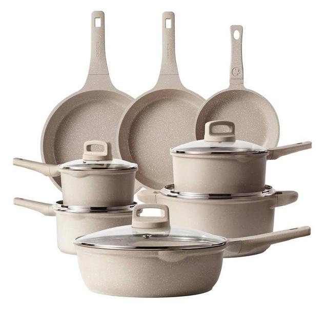 CAROTE 13pcs Pots and Pans Set Non Stick, Taupe Nonstick Cookware Set, Frying pans with lids, Kitchen Essentials Pot and Pan, Induction Cookware