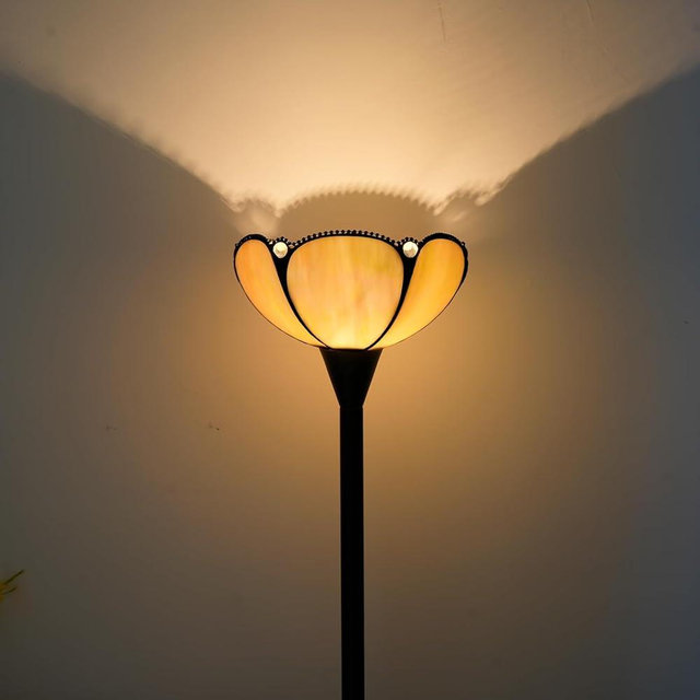 Blivuself Tiffany Floor Lamp Yellow Stained Glass Tochiere Lamp Vintage 61 inches Tall Pole Standing Lamp with Foot Switch Tiffany Style Corner Light for Home Office