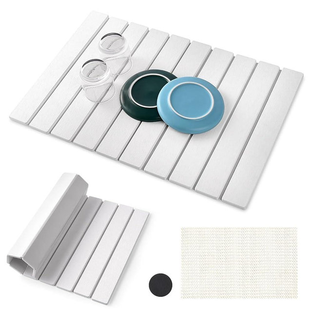 Oxydrily Stone Drying Mat for Kitchen Counter, Large Quick Dry Stone Dish Drying Mat Collapsible, Foldable Diatomaceous Earth Absorbent Bath Mat for Dishes Utensils Countertop Bathroom 23"(L)×15.3"(W)