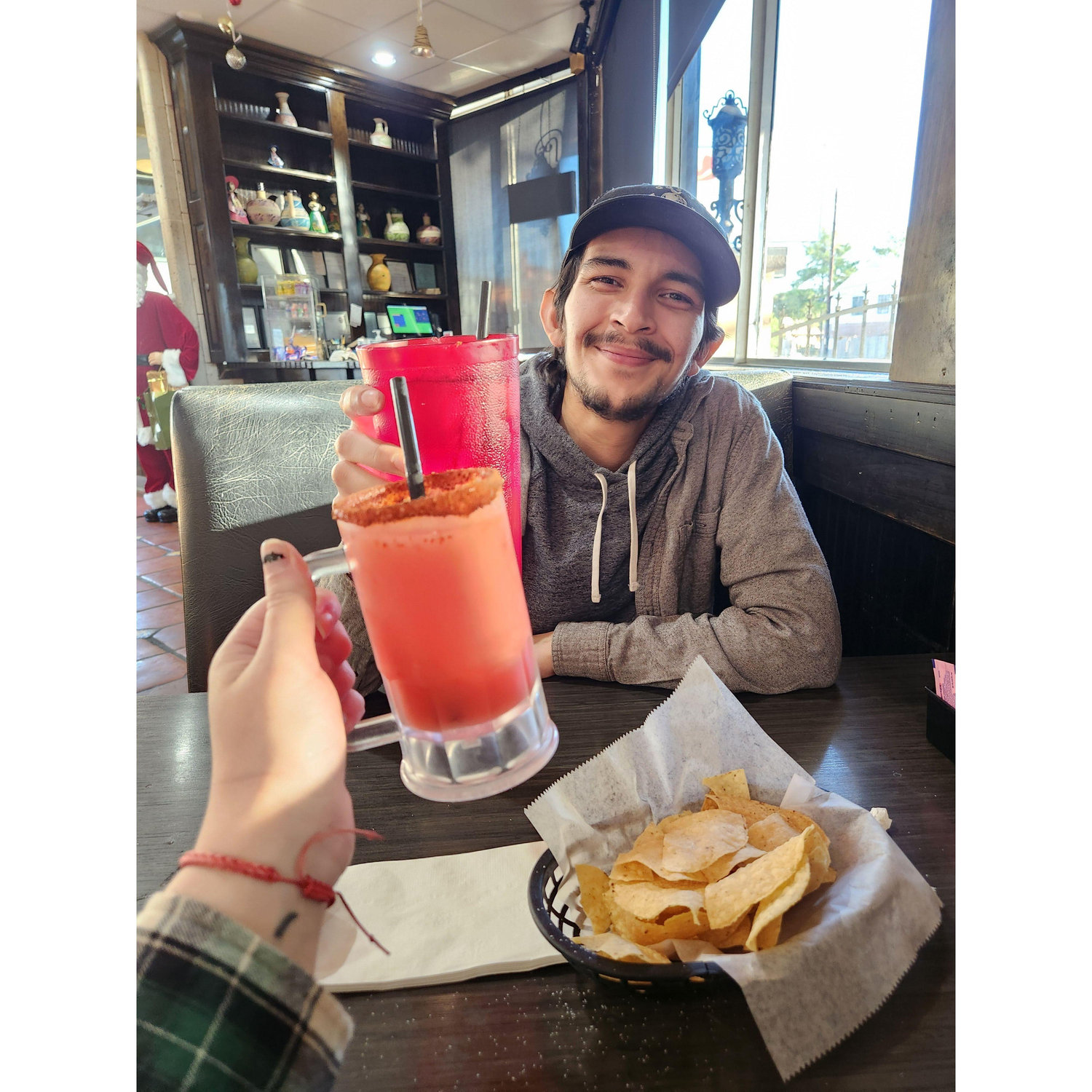 Celebrating the New Year and our engagement at our favorite restaurant.