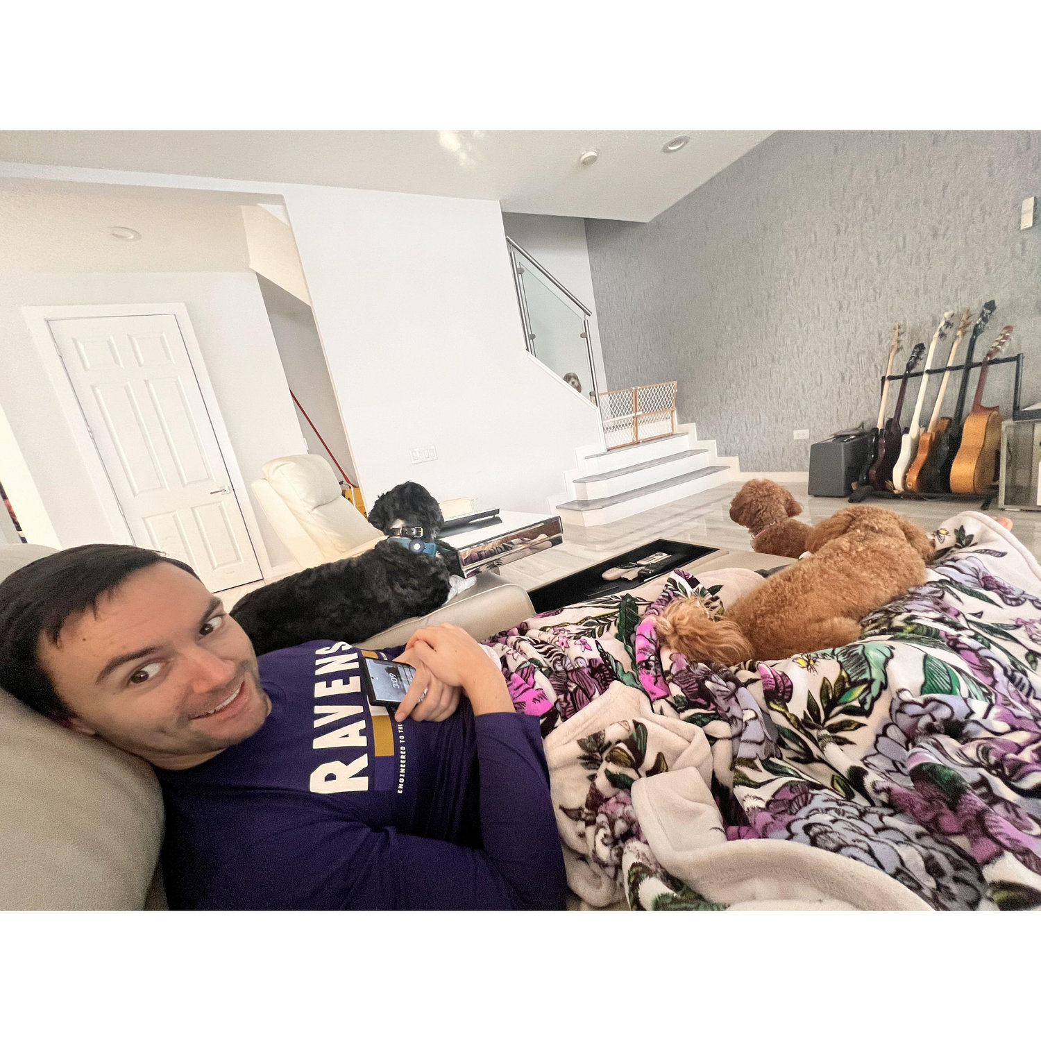 Christopher with only some of Sofia's family dogs.