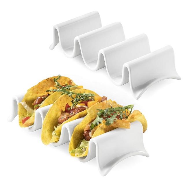 Porcelain Taco Holder Stand, Large Taco Tray wtih Handles, Reusable and Stackable, Perfect for Burritos and Tortillas Holder, Serving Dish for Entertraining, Halloween Party Set of 2