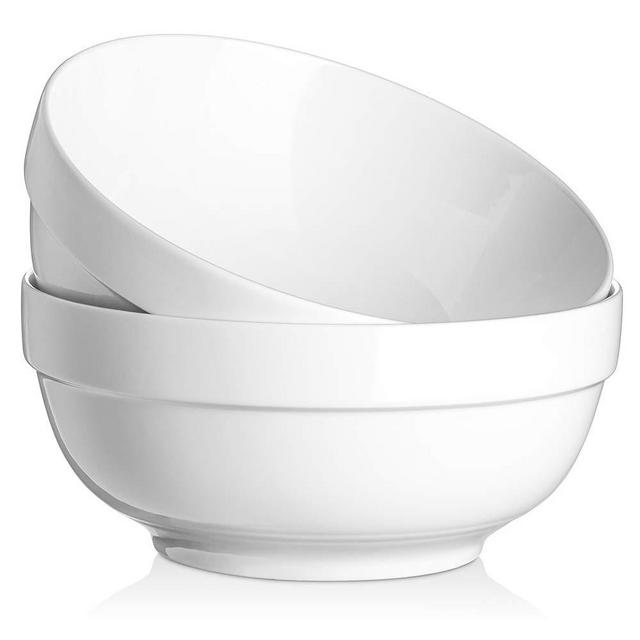DOWAN 2.5 Quarts Large Serving Bowls - White Porcelain Serving Bowls Big Bowls Extra Large Soup Bowls for Soup, Salad, Pasta, and Kitchen, Mixing Bowls, Microwave & Dishwasher Safe, Set of 2, White