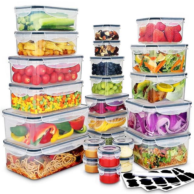 48 PCS Larger Food Storage Containers, 2.7 ~ 85 OZ (24 Stackable Plastic Containers with 24 Lids) - 100% Airtight & BPA-Free & Microwave, Dishwasher Safe Food Storage with Chalkboard Labels & Marker…