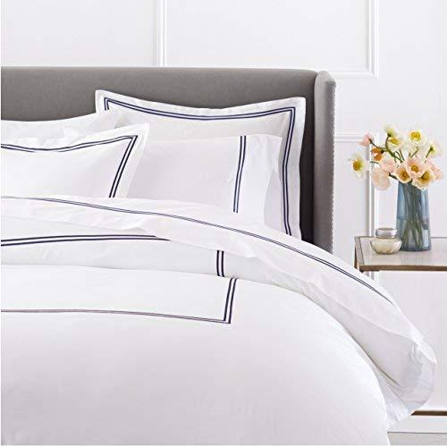 Pinzon 400 Thread Count Egyptian Cotton Sateen Hotel Stitch Duvet Cover - Full or Queen, Navy Blue