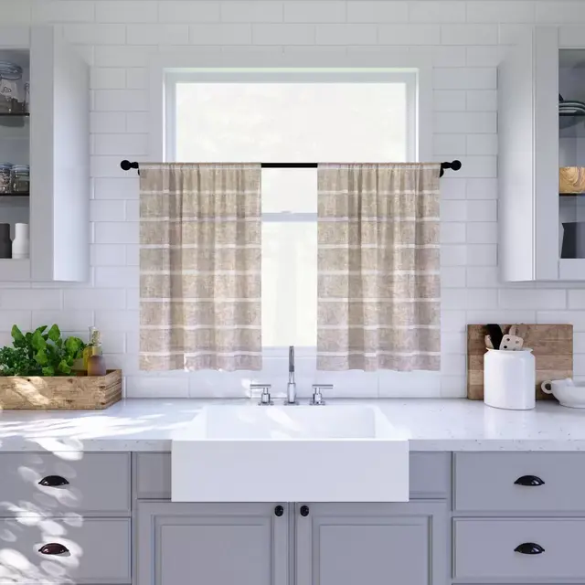 Clean Window® Twill Stripe Anti-Dust 24-Inch Kitchen Window Curtain Tier Pair in Natural