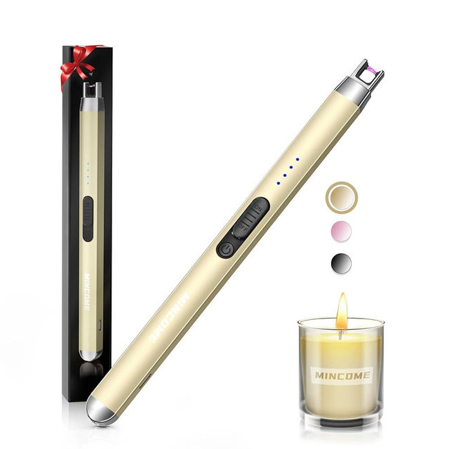 MINCOME Candle Lighter Electric Rechargeable USB Plasma Arc Lighter with Safety Lock, Mothers Day Birthday Gifts for Women Windproof Flameless Long Matches Lighters for Candle,Grill,BBQ,Camping