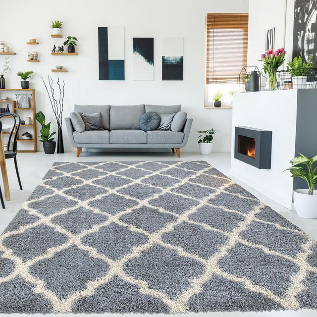 Ottomanson Ultimate Shaggy Moroccan Trellis Area Rug, Gray, 2'X5'