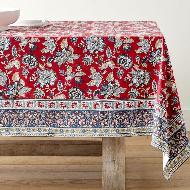 Scarlett Block Print Cotton Tablecloth, 70x126" - Red