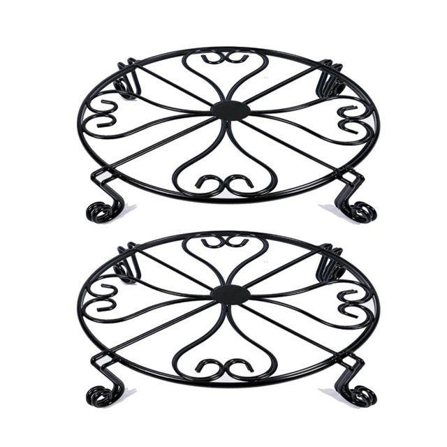 NSYOOMH 2 pack 10" 12" Rustproof Black Metal Plant Stands Heavy Duty Plants Holder Outdoor Indoor, Round Wrought Iron Sturdy Flower Planter Pot Stand, Corner Gardening Inside Potted Plant Risers - 10Inches