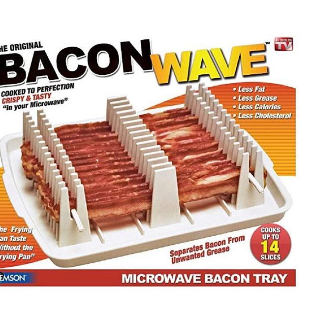Emson Bacon Wave, Microwave Bacon Cooker, New, 9.96" x 8.03" x 0.37" (Length x Width x Height), White