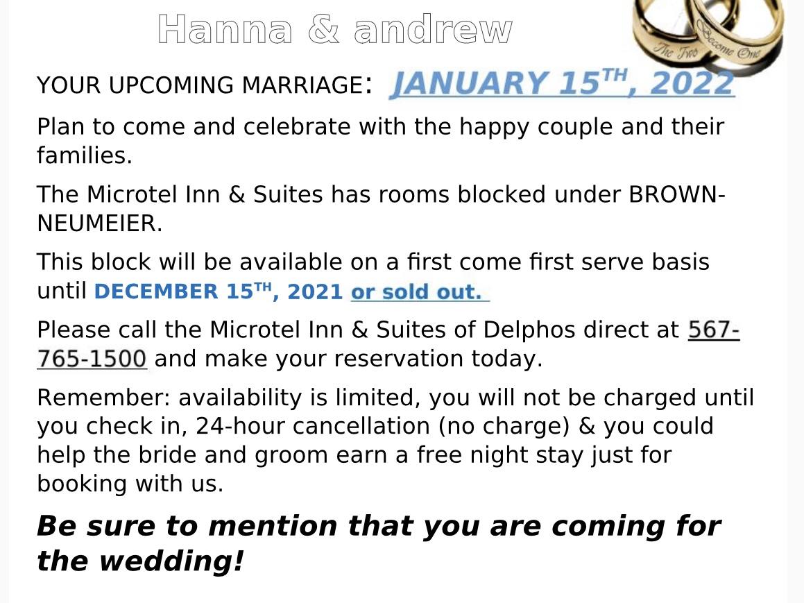 The Wedding Website of Hanna Brown and Andrew Neumeier