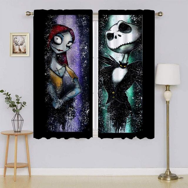 lacencn The Nightmare Before Christmas Jack Skellington Sally Thermal Insulated Light Blocking Drapes,Panel&Sliding Door Insulated Curtains Energy Efficient Curtain for Bedroom W63 x L63
