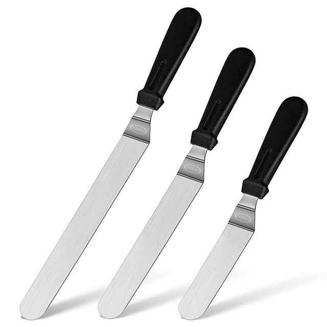 TACGEA Icing Spatula, Offset Spatula for Cake Decorating, Baking, Angled Frosting Spatula with 6, 8 10 inch Stainless Steel Blade, Set of 3