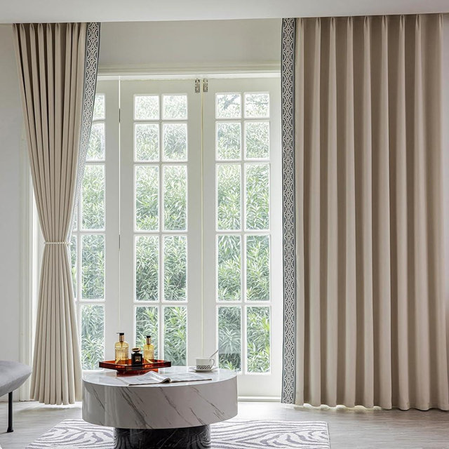 VisionaryHomeDesign Cream Linen Curtain Panels with Embroidered Design, Pinch Pleat Cotton Curtains, Blackout Curtains for Sliding Patio Doors Bedroom (Set of 2) (50‘’W x 96‘’L)