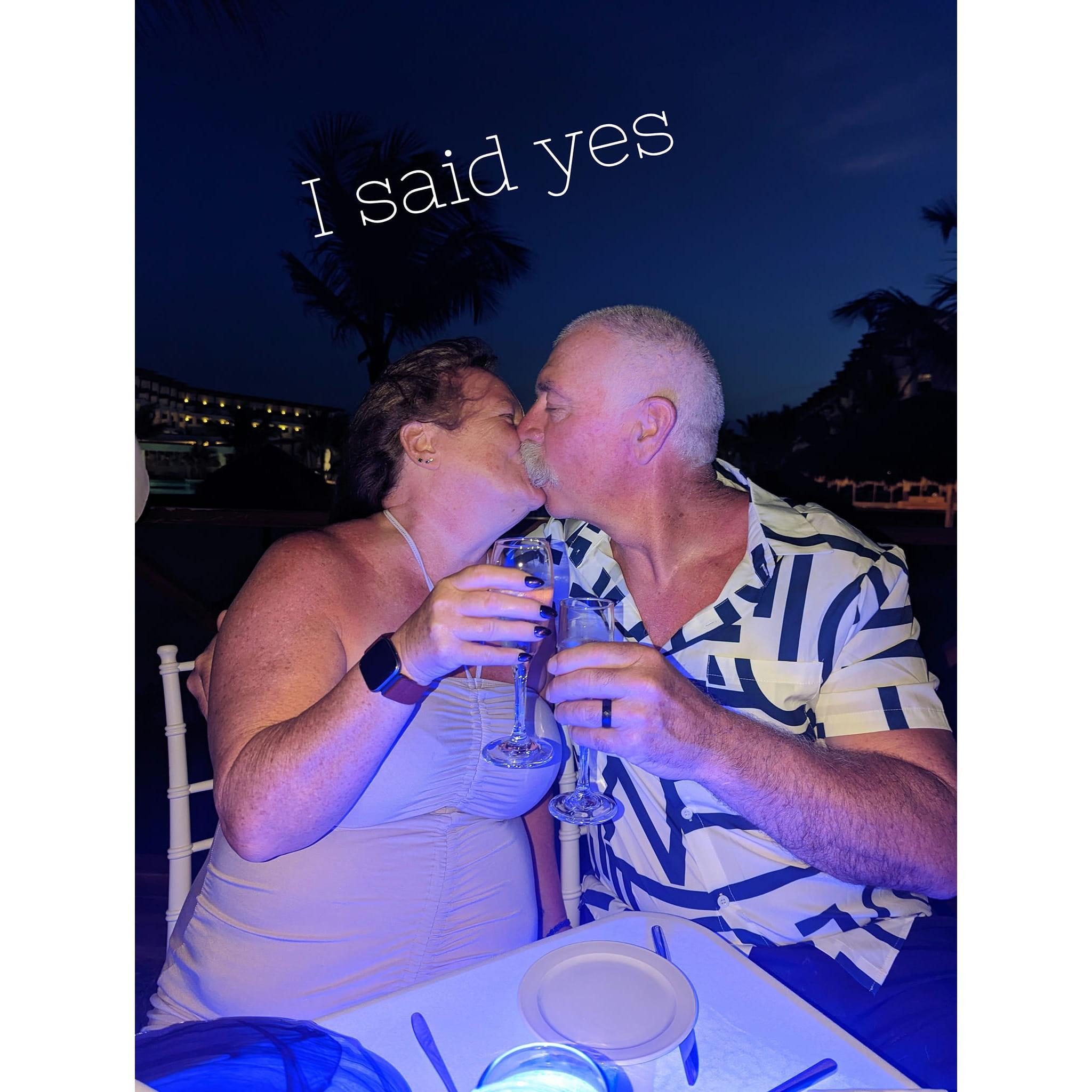 This pic was taken May 7 2023 in the Dominican Republic. I said yes during the most romantic beach dinner a girl could ask for!