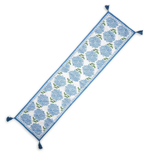 Two's Company Two's Company Hydrangea Table Runner w/ Tassel Accents - Cotton