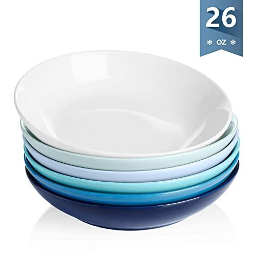 Sweese 117.003 Porcelain Salad Pasta Bowls - 26 Ounce - Set of 6, Cool Assorted Colors