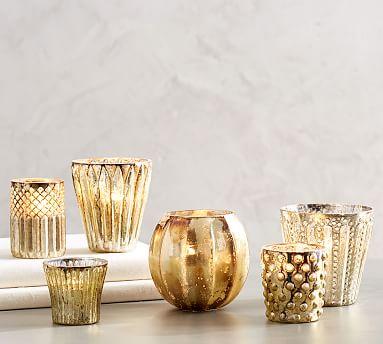Antiqued Mercury Votive Holder, Set of 6 - Gold