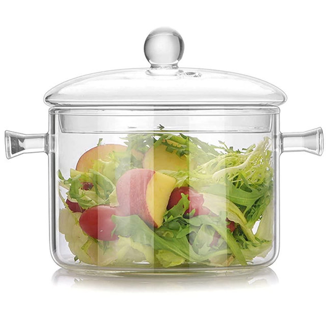 Glass Cooking Pot - 1.7L/57oz Glass Saucepan Heat-Resistant Borosilicate Glass Handmade Cookware Set stovetop Pot - Safe for Pasta Noodle, Soup, Milk, Tea,salad(1.7L/57oz)