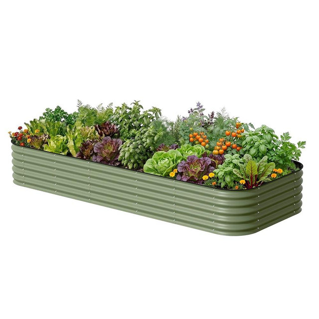 Vego garden 17" Tall 4' x 10' Giant Modular Metal Raised Garden Bed Kit, A King Sized Garden Bed for Vegetables, Flowers, Herbs, Olive Green