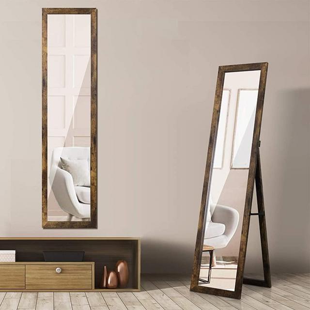 XCSOURCE Full Length Mirror Floor Mirror Hanging Standing or Leaning, Full Body Mirror Dressing Mirror Wall Mirror Full Length with Rustic Wood Framed for Living Room, Bedroom Home Decor, 61" x 15"