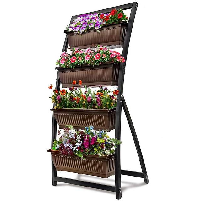 6-Ft Raised Garden Bed - Vertical Garden Freestanding Elevated Planter with 4 Container Boxes - Good for Patio or Balcony Indoor and Outdoor - Cascading Water Drainage (1-Pack/Espresso Brown)