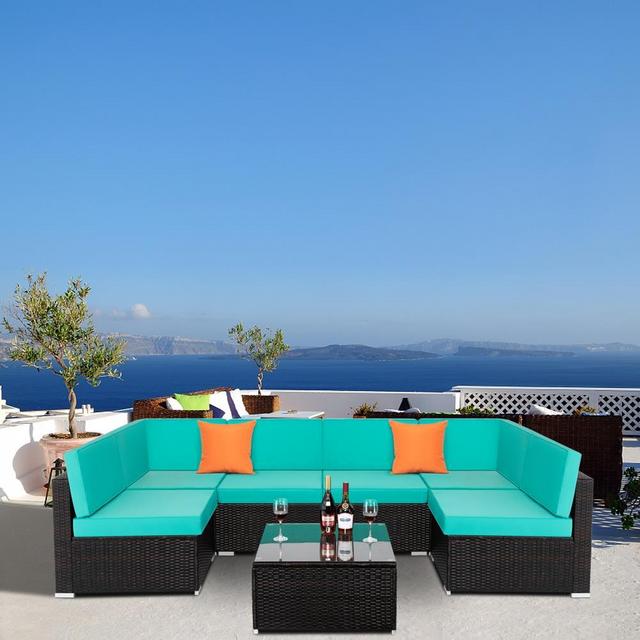 UBesGoo 7-Piece Outdoor Patio Sectional Sofa Set,Brown Wicker