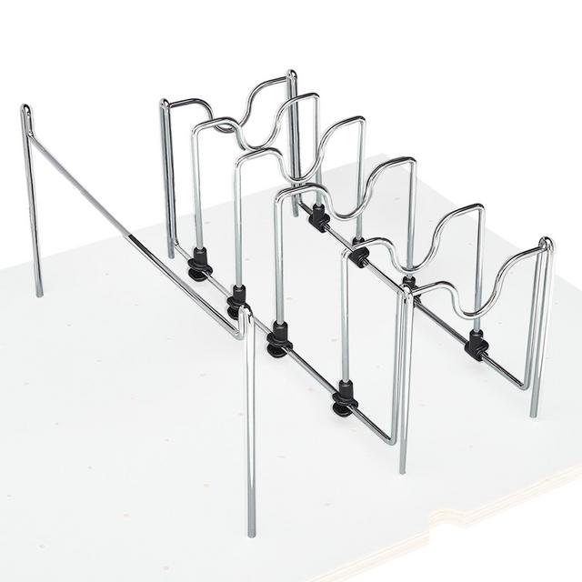Rev-A-Shelf Drop-In Pot and Pan Drawer Organizer Rack for 4DPS & 4DPG Model Peg Boards, Adjustable Divider for Cookware, Chrome, 5DCD-1-CR