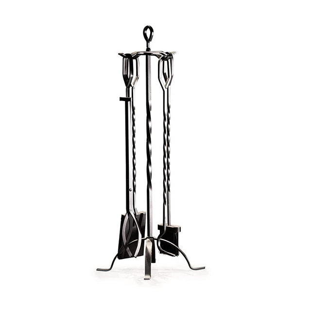 2wayz Fireplace Tools Set, 5 pcs Cast-Iron Fireplace Accessories - Powder Coated Poker, Shovel, Tongs & Brush. Easy-to-Assemble Fire Poker Set for Chimney