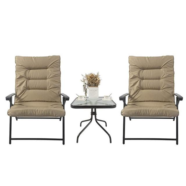 Kozyard Elsa 3 Pieces Outdoor Patio Furniture Padded Folding Bistro-Sets for Yard, Patio, Deck or Backyard(Beige)
