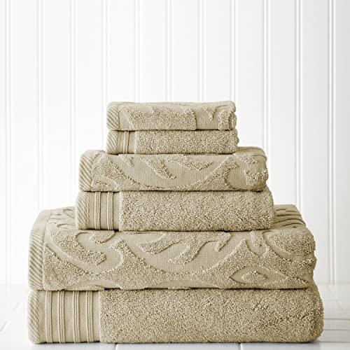 Amrapur Overseas 6-Piece Medallion Jacquard/Solid Ultra Soft 500GSM 100% Combed Cotton Towel Set [Taupe]