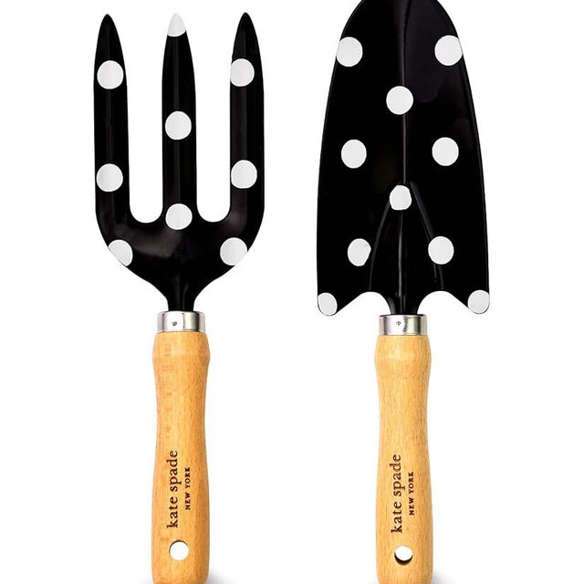 Kate Spade New York 2 Piece Gardening Hand Tools, Cute Garden Tool Set Includes Hand Rake and Trowel, Picture Dot