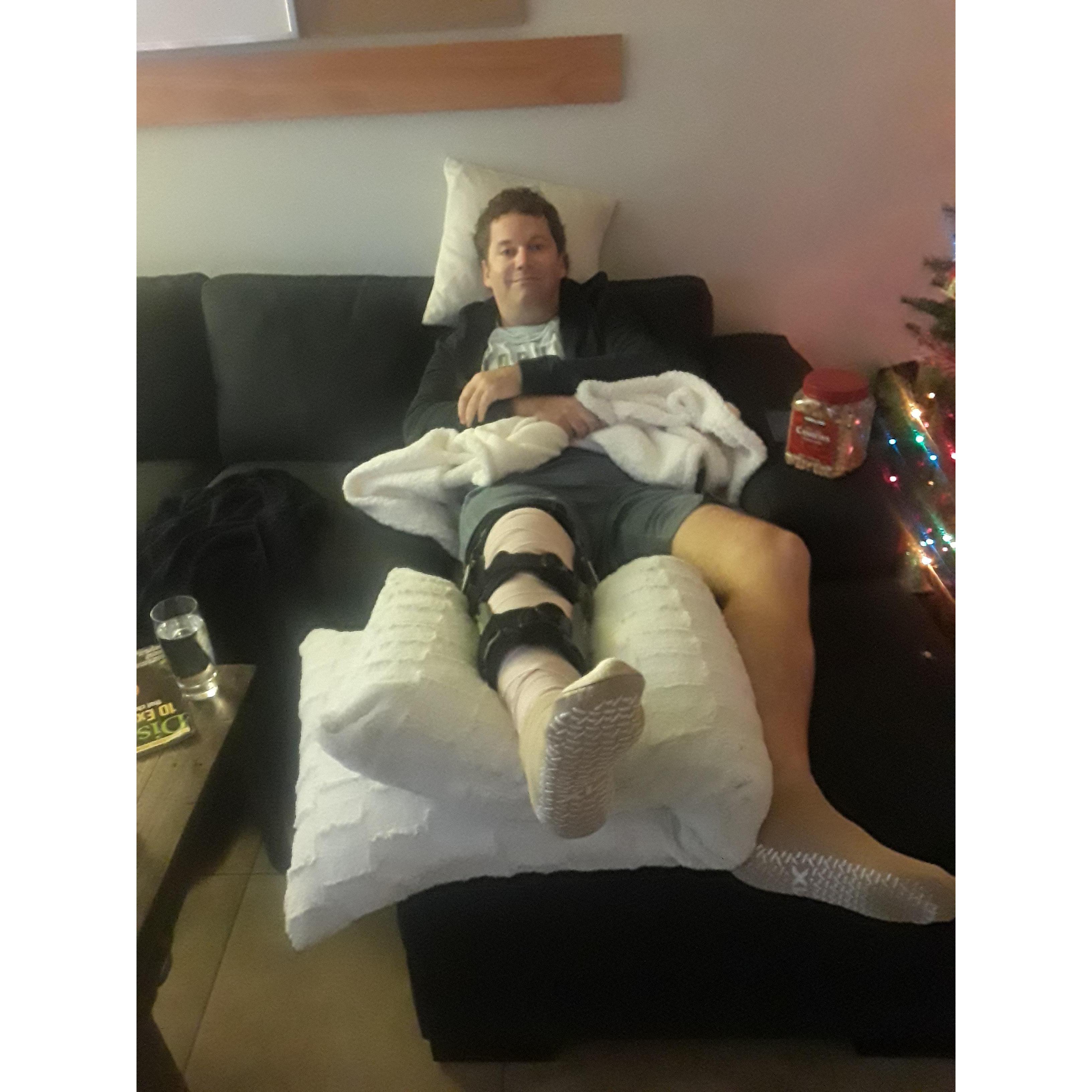 Scott December 2019 right after his knee surgery. He's so loopy from the surgery.
