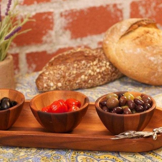 Vagabond House Olive Grove Baguette Tray With Wood Bowls