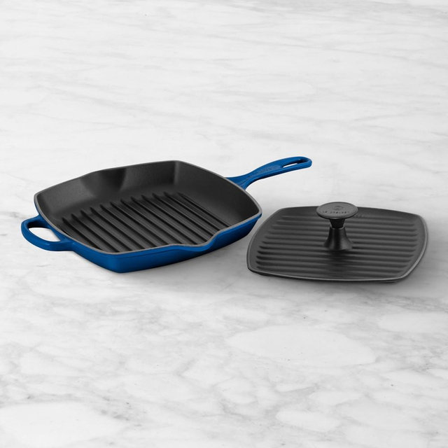 Le Creuset Signature Enameled Cast Iron Square Grill Pan & Press Set, Lapis